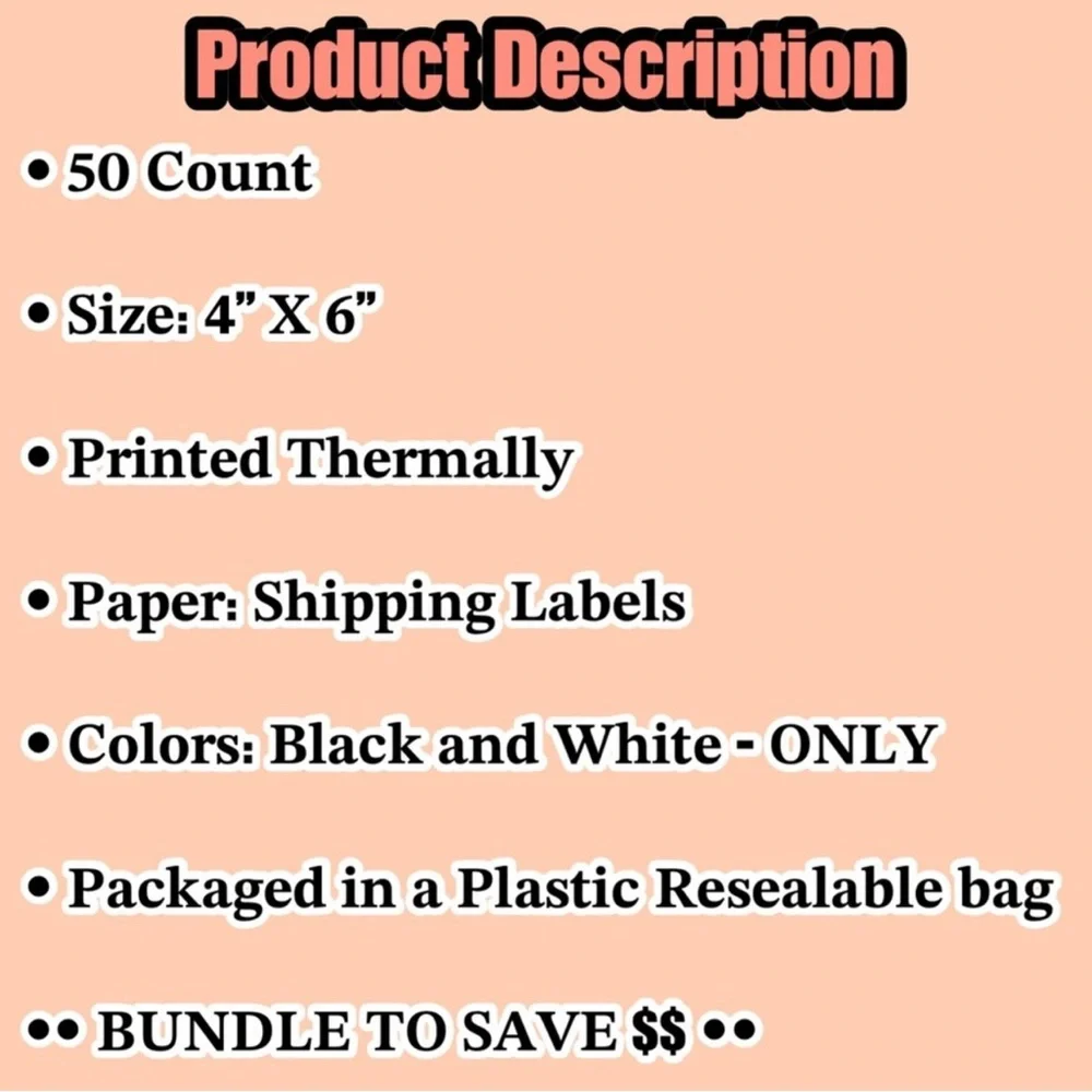 Custom Business Labels | 50 PCS | Thermal Labels | Black White | Stickers